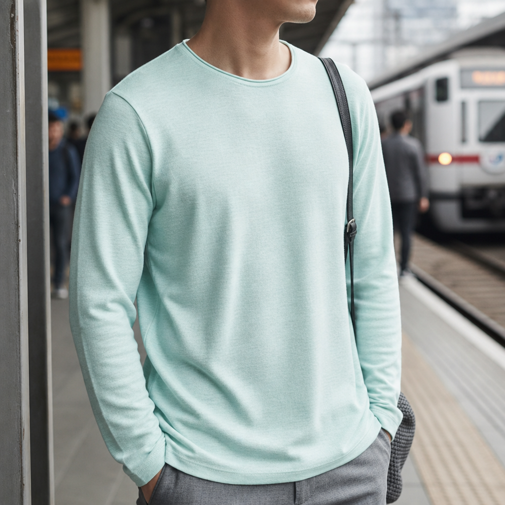 Long Sleeve Cotton Blend T-Shirt Crew Neck Solid Colour – Arlen