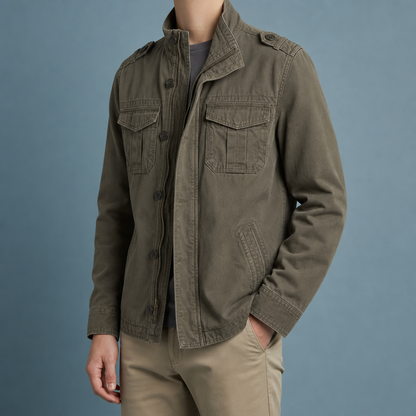 Military Field Jacket Structured Cotton Denim Refined Style – Arden