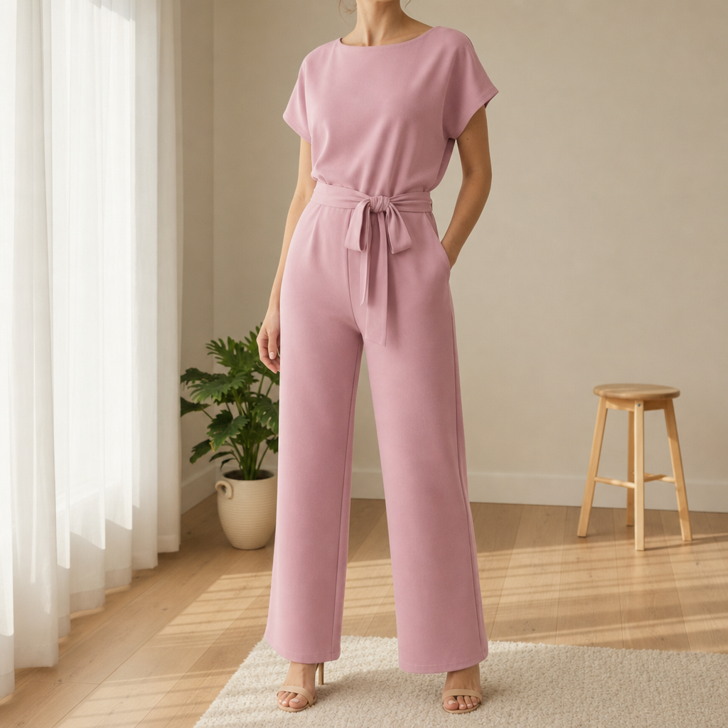 Women's Ponte Knit Batwing Jumpsuit Belted Defined Waist – Celeste