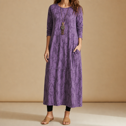 Women's Botanical Print Midi Dress Cotton Blend Relaxed Fit – Elara