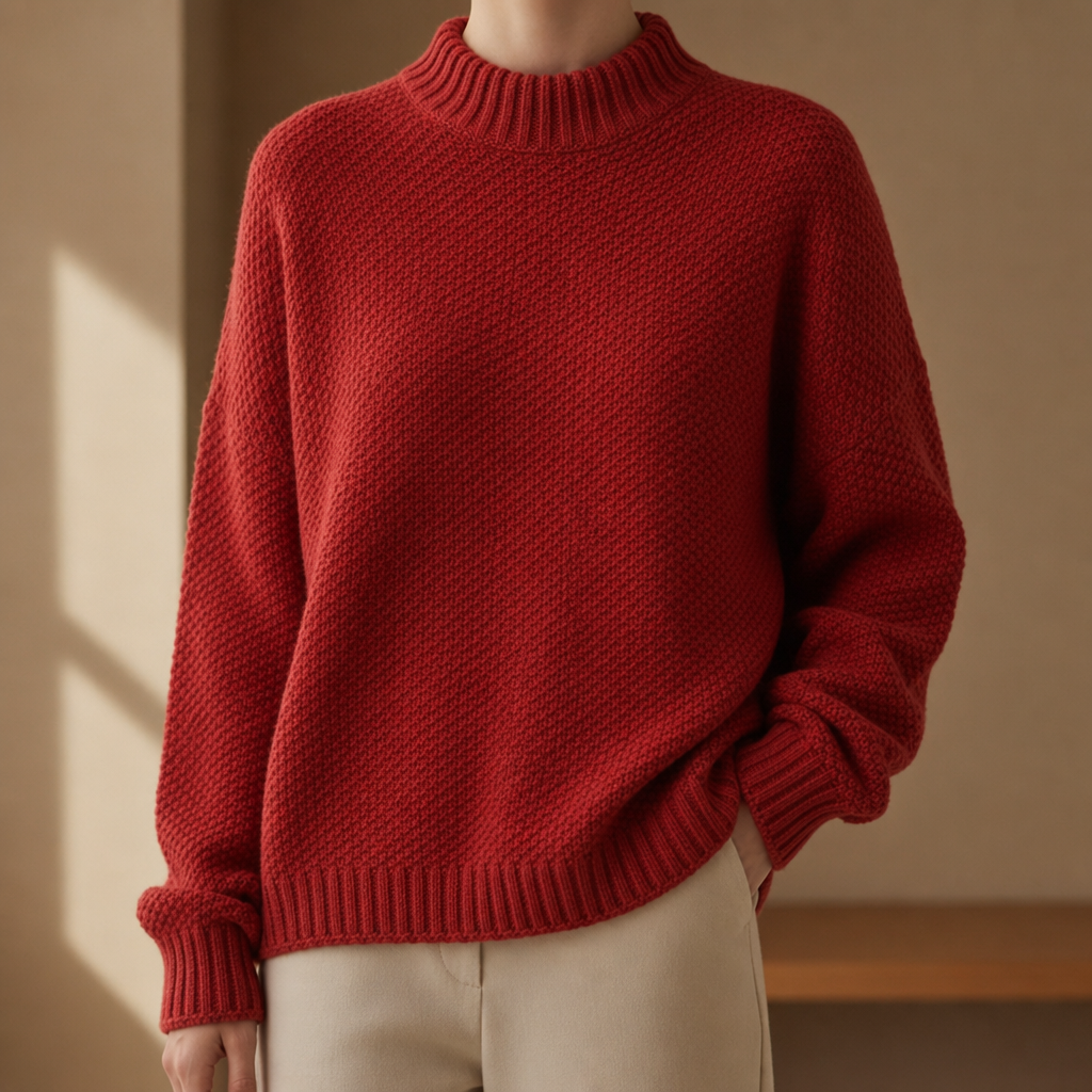 Mock Neck Sweater Oversized Cotton Blend Dropped Shoulder – Elara