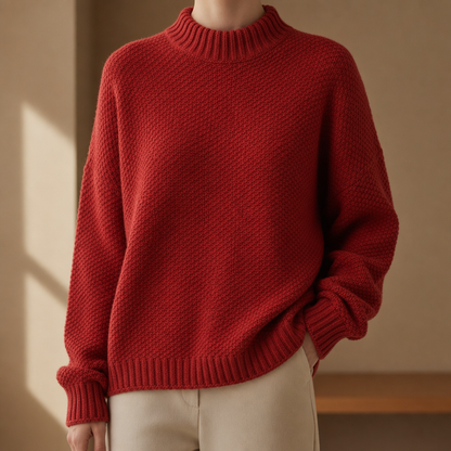 Mock Neck Sweater Oversized Cotton Blend Dropped Shoulder – Elara