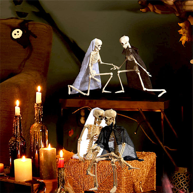 Halloween Skeleton Couple Decoration Props with Wedding Veil for Haunted Party and Spooky Celebrations