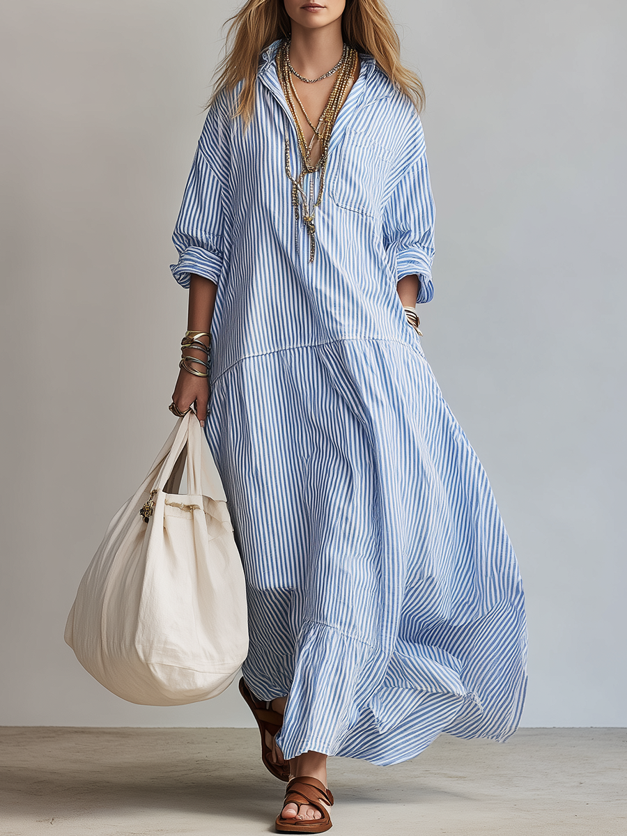 Robe maxi à rayures bleues et coupe décontractée