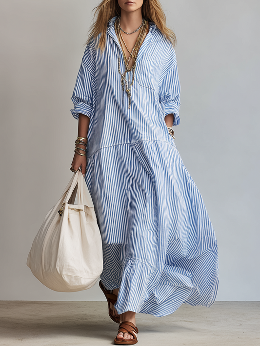 Vestido maxi con rayas azules y ajuste relajado