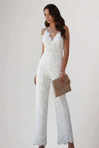 Éloria | Lace V-Neck Strappy Wide-Leg Jumpsuit