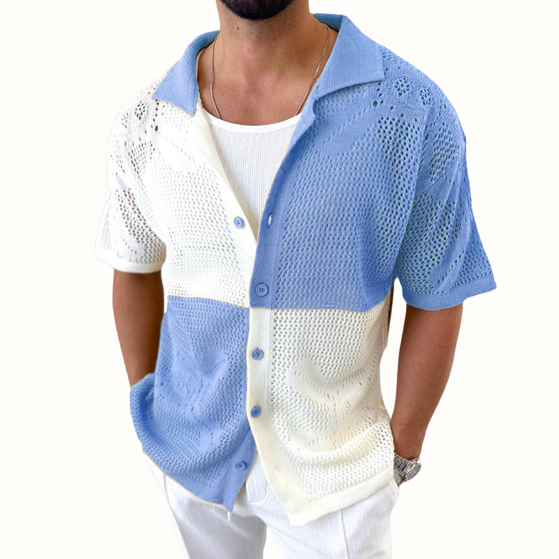 Casa Milo Breathable Mesh Shirt with Color-Contrast Patches