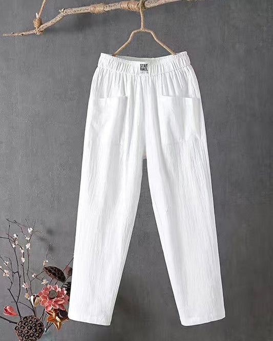 Women's Relaxed White Linen Pants - Breathable Flax Trousers for Any Occasion, Stylish and Comfortable