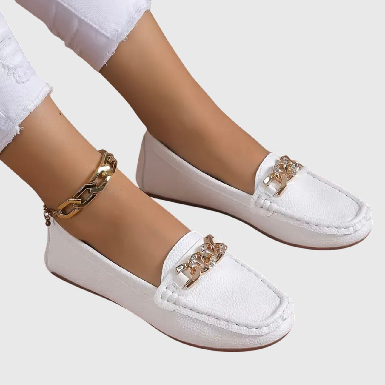 Melissa Orthopedic Loafers with Cushioned Insole and Gold-Chain Accent