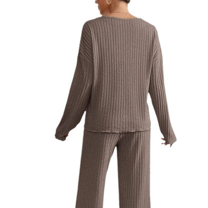 KATHY Ribbed Knitted 2-Piece Loungewear Set – Comfortable Sweater & Pants