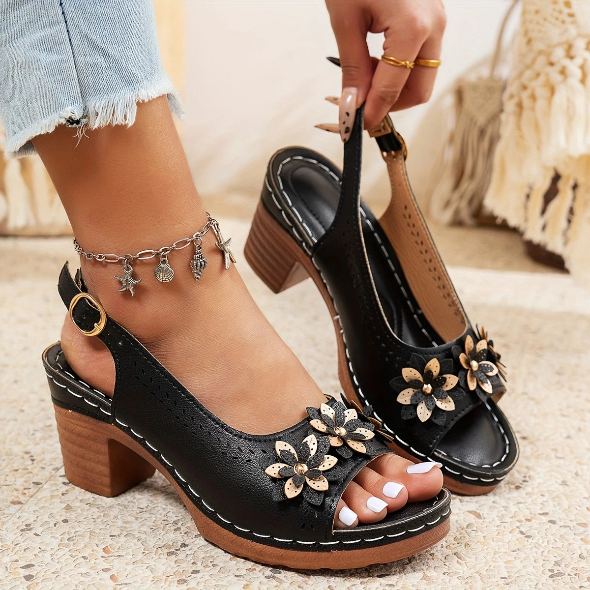 Hailey Block Heels with Cushioned Support – Stylish Comfortable Footwear