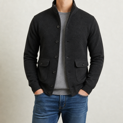 Women's Stand Collar Knit Jacket Smooth Polyester Blend – Elara