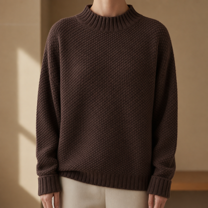 Mock Neck Sweater Oversized Cotton Blend Dropped Shoulder – Elara