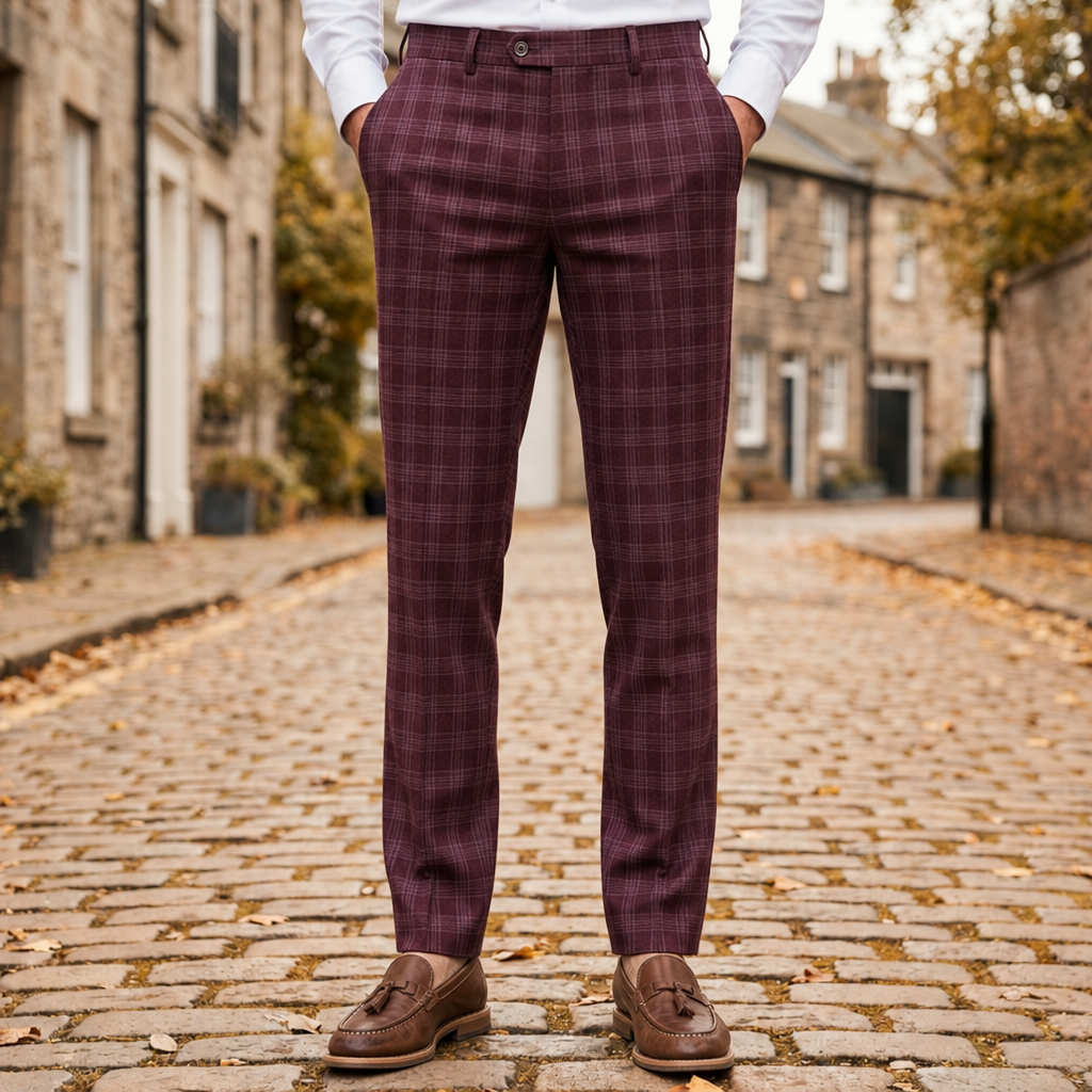 Plaid Trousers for Women Slim Tapered Cotton Blend – Marlowe