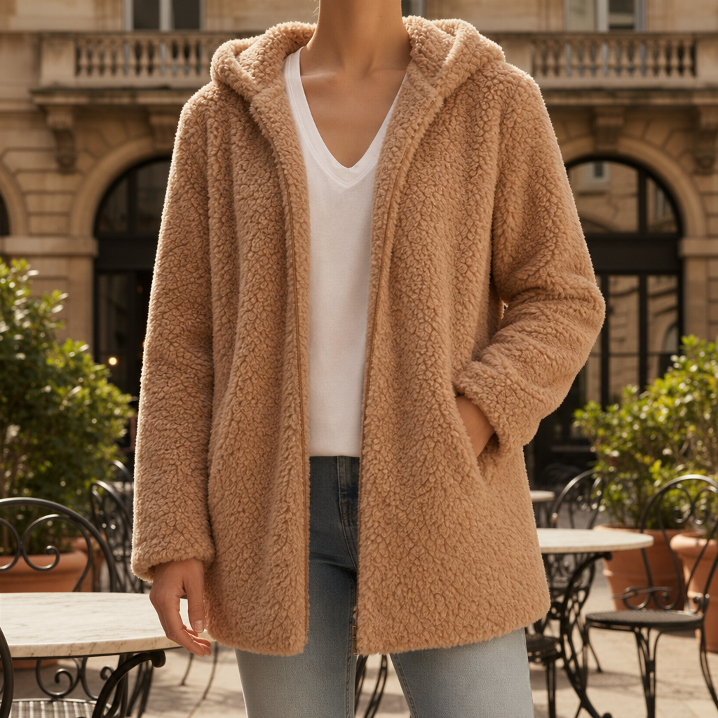 Women's Teddy Fleece Jacket Hooded Zip Up Relaxed Fit – Alina