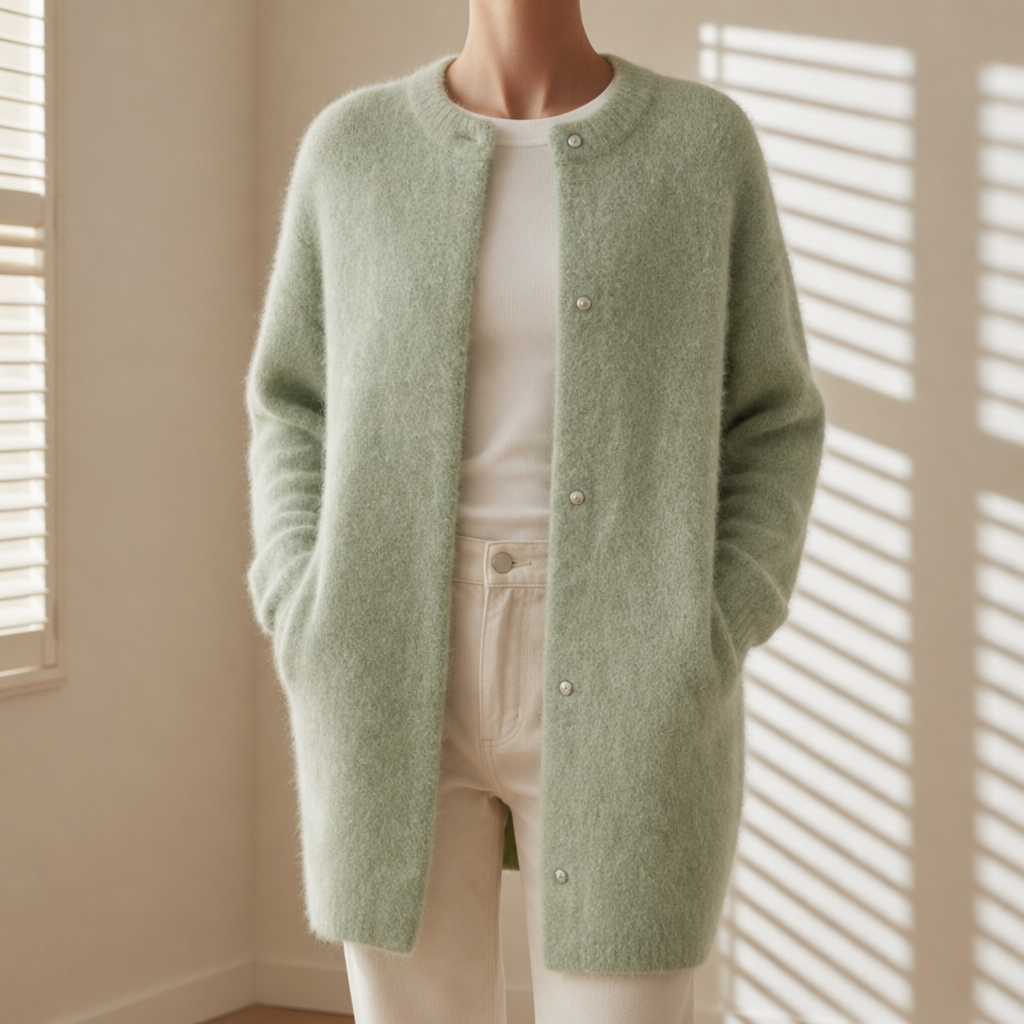 Women's Longline Cardigan Soft Fluffy Knit Regular Fit – Elara