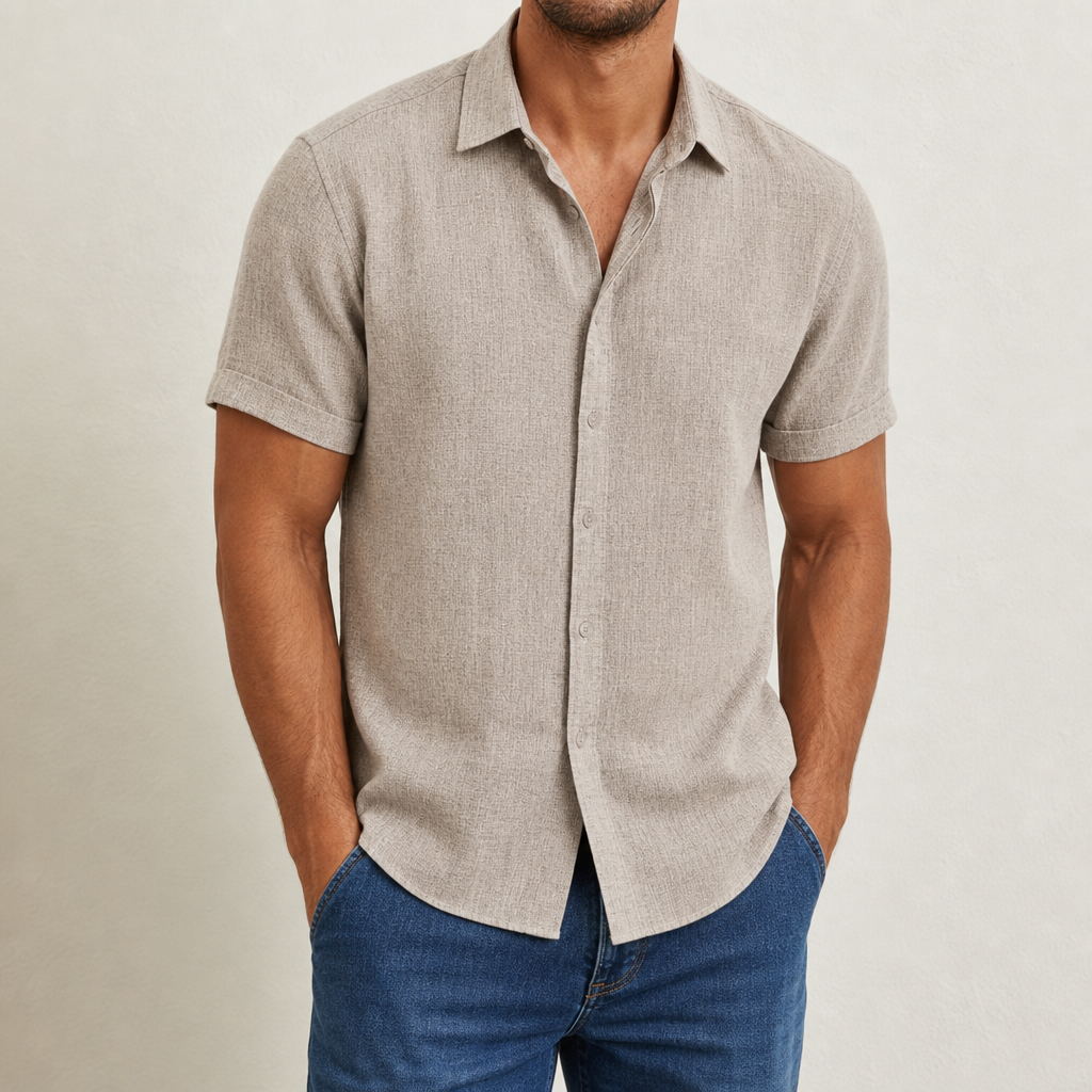 Short Sleeve Linen Blend Shirt Lightweight Lapel Collar – Mateo