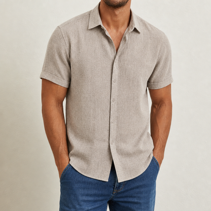 Short Sleeve Linen Blend Shirt Lightweight Lapel Collar – Mateo