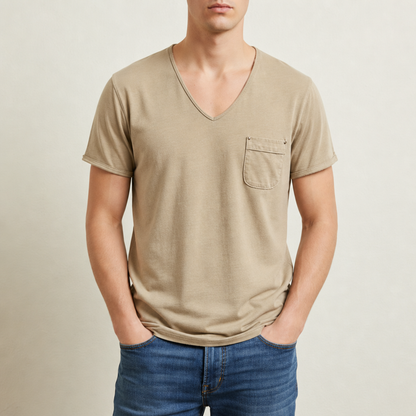 Men's Cotton Blend Deep V Neck Pocket T Shirt Regular Fit – Laurent