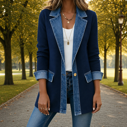Denim Knit Hybrid Jacket Ribbed Knit Relaxed Fit – Marlowe
