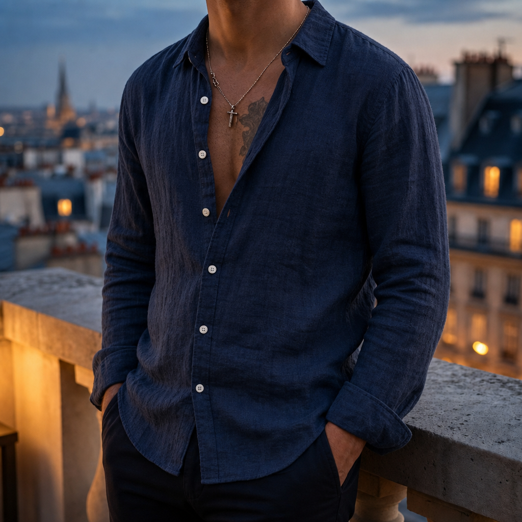 Long Sleeve Linen Shirt Cotton Blend Classic Collar – Marlowe