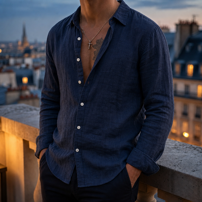 Long Sleeve Linen Shirt Cotton Blend Classic Collar – Marlowe