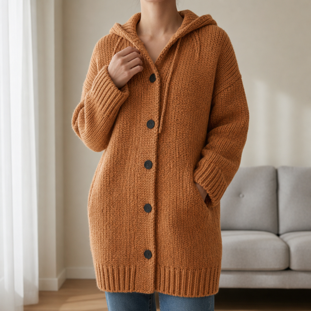 Hooded Knit Cardigan Flowing Textured Loose Fit – Maren