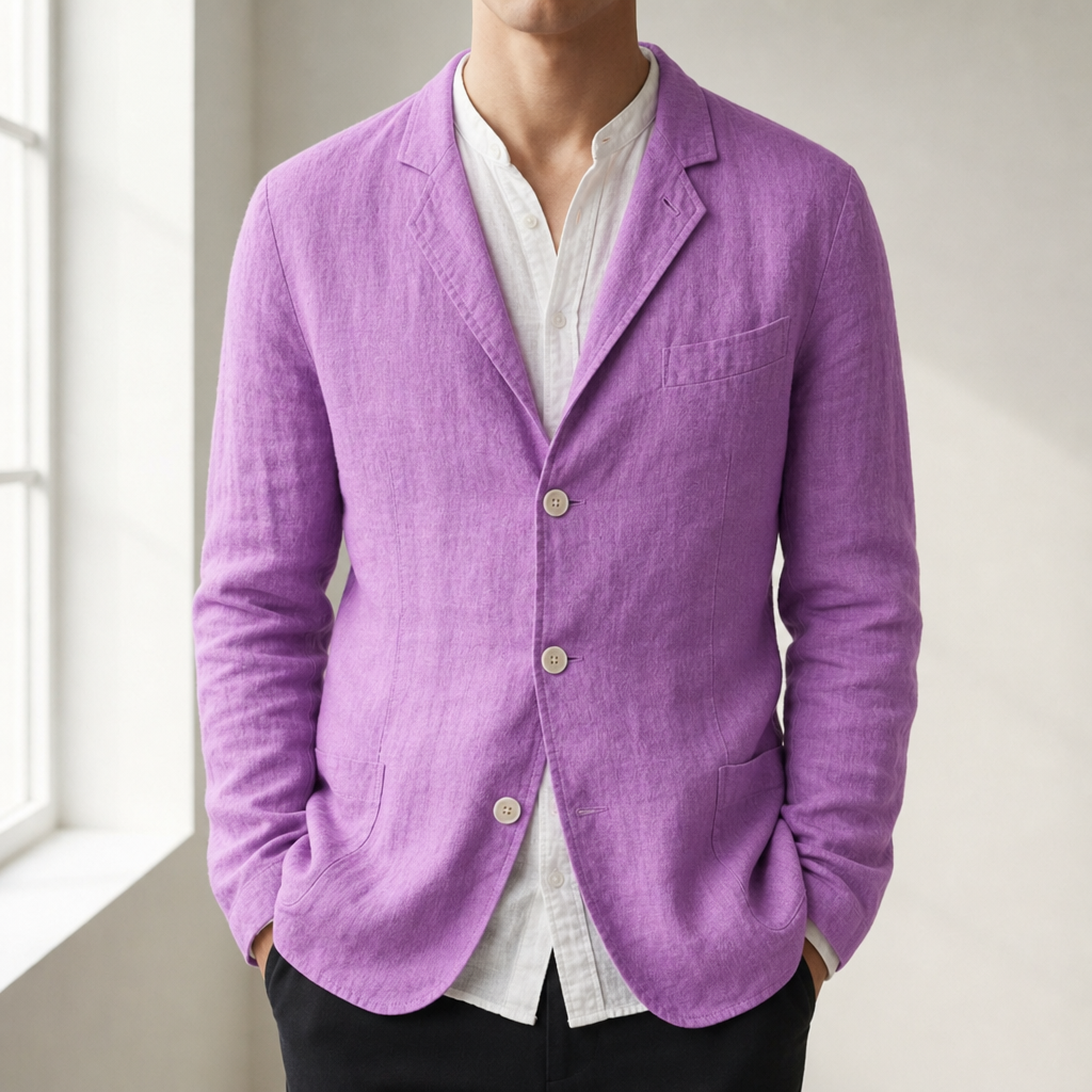 Women's Cotton Linen Relaxed Blazer Jacket Notched Lapel – Elara