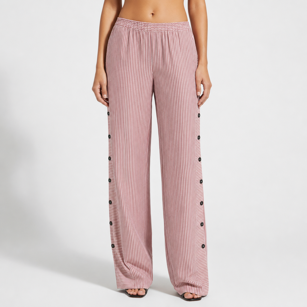 Women's Striped Cotton Blend Tailored Pants Button Detail – Marlowe