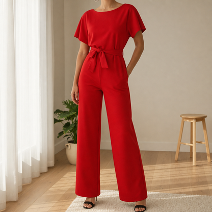Women's Ponte Knit Batwing Jumpsuit Belted Defined Waist – Celeste