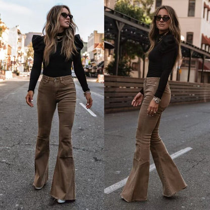 Elegant High-Waist Flared Pants for Women - Versatile Wide Leg Trousers for Casual and Formal Wear, Available in Various Colors