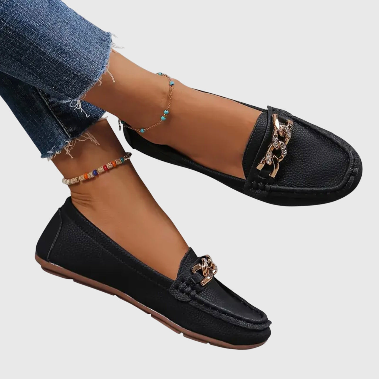 Melissa Orthopedic Loafers with Cushioned Insole and Gold-Chain Accent
