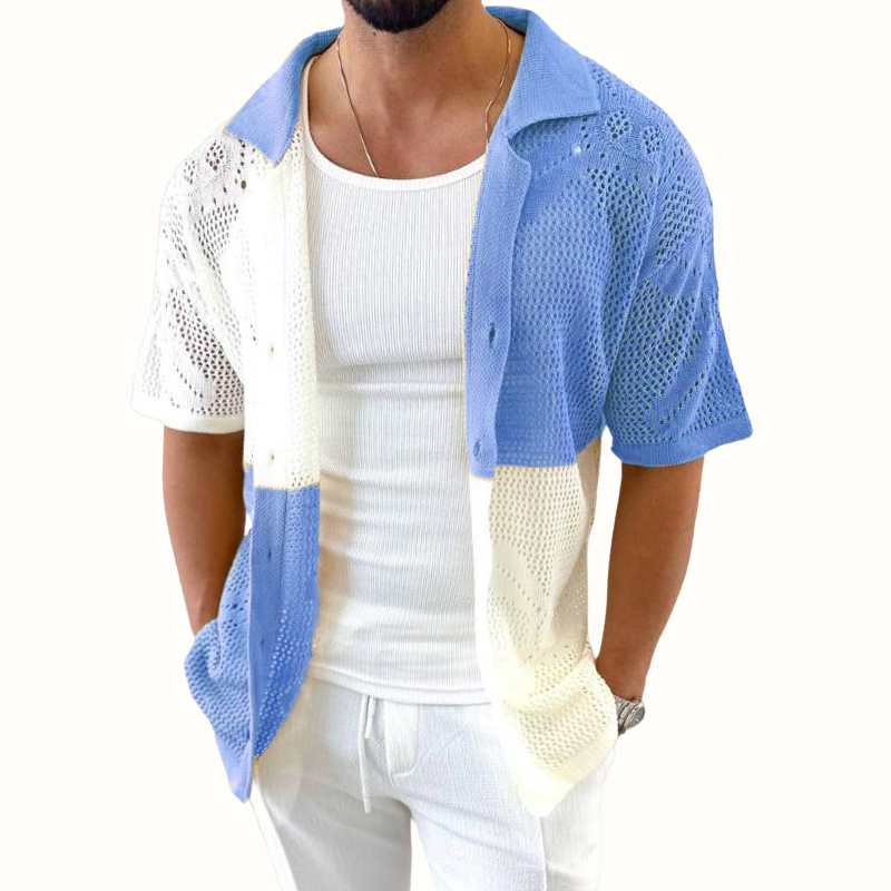 Casa Milo Breathable Mesh Shirt with Color-Contrast Patches