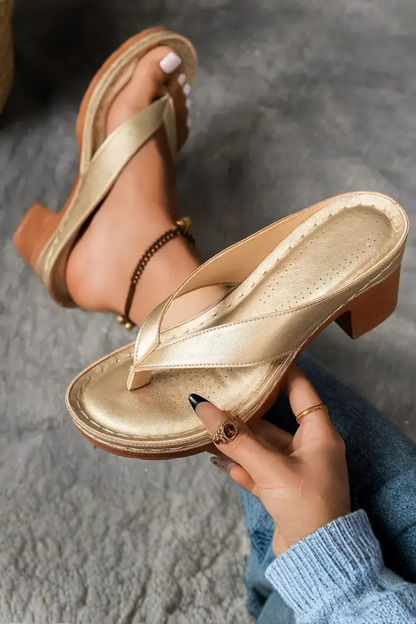 Women’s Toe Post Block Heel Sandals – Open Toe Slip-On Summer Heels