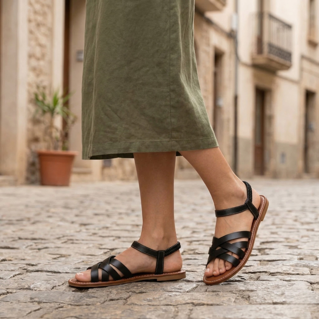 Women’s Leather Strappy Flat Sandals for Summer