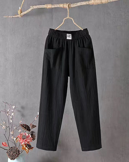 Pantalon en lin blanc décontracté pour femmes - Pantalon en lin respirant pour toutes occasions, élégant et confortable