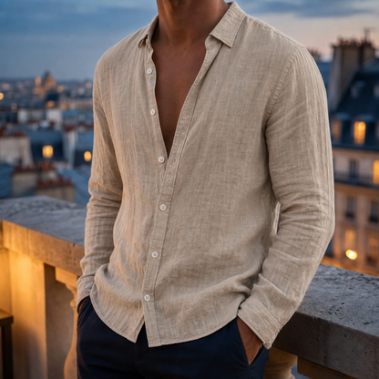 Long Sleeve Linen Shirt Cotton Blend Classic Collar – Marlowe