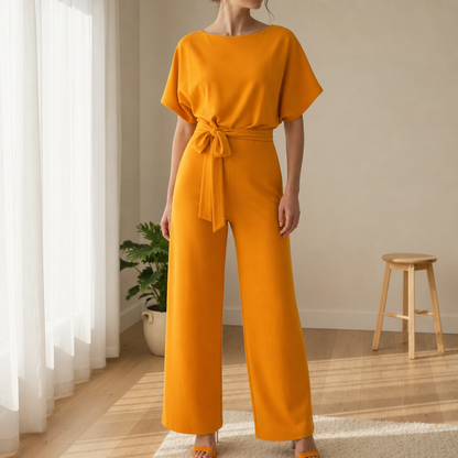 Women's Ponte Knit Batwing Jumpsuit Belted Defined Waist – Celeste