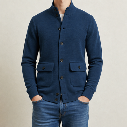 Women's Stand Collar Knit Jacket Smooth Polyester Blend – Elara