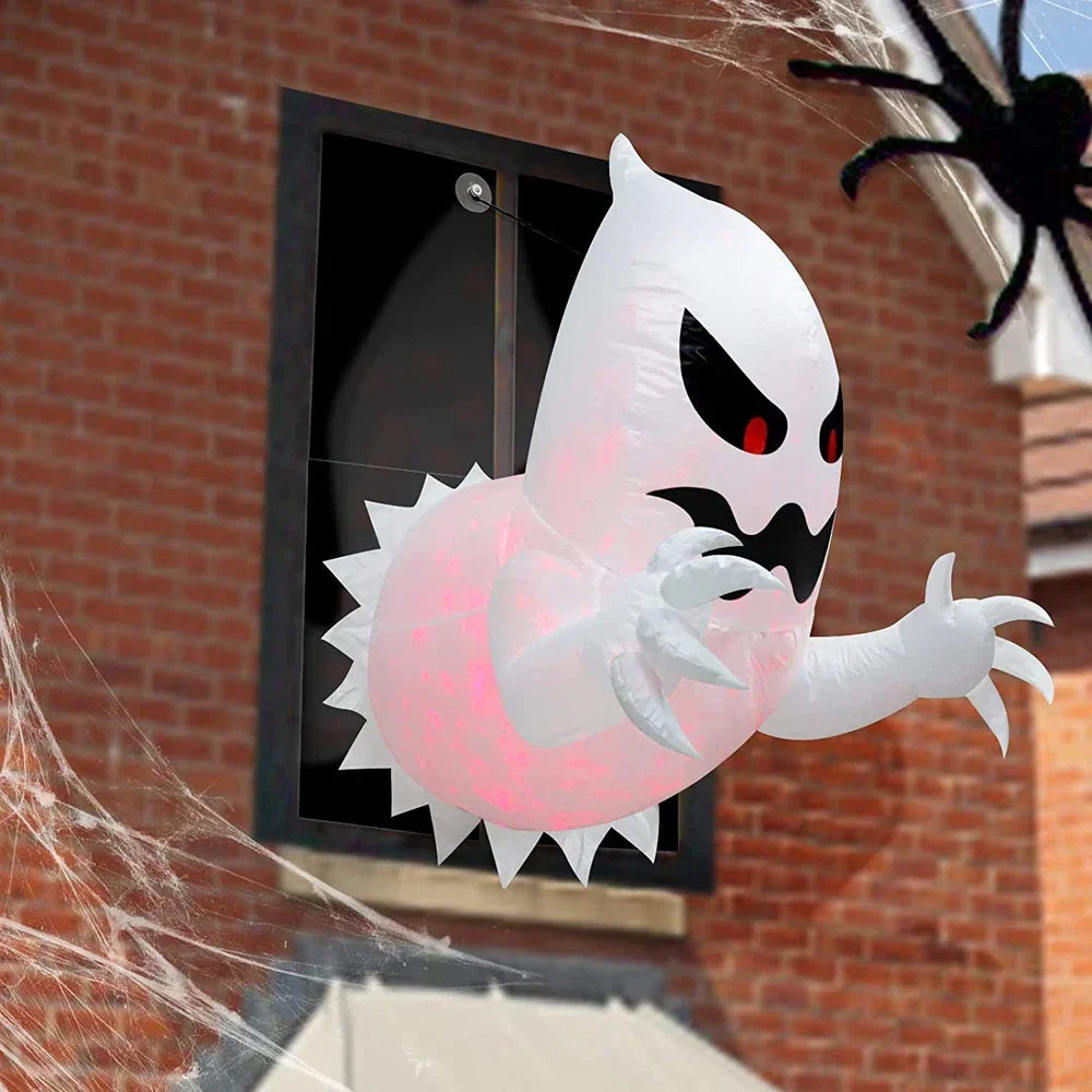 4.6ft Inflatable Halloween Ghost with LED Lights for Windows – Outdoor Festive Halloween Decoration