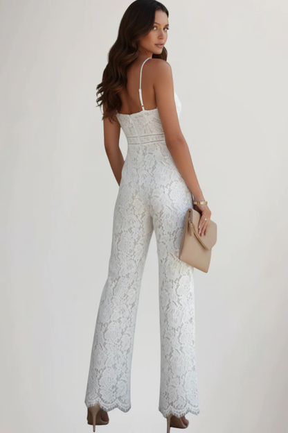 Éloria | Lace V-Neck Strappy Wide-Leg Jumpsuit
