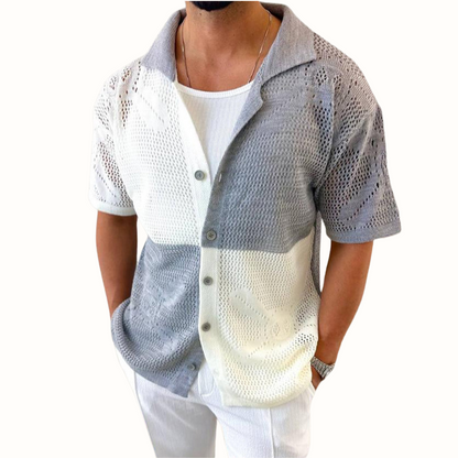 Casa Milo Breathable Mesh Shirt with Color-Contrast Patches