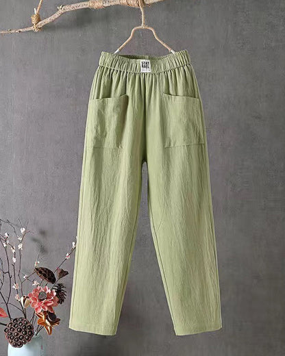 Pantalon en lin blanc décontracté pour femmes - Pantalon en lin respirant pour toutes occasions, élégant et confortable