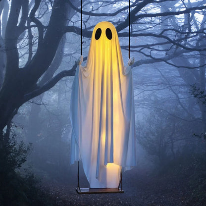Outdoor Large Hanging Ghost Swing Decoration with Integrated Lights for Halloween Porch and Yard Decor