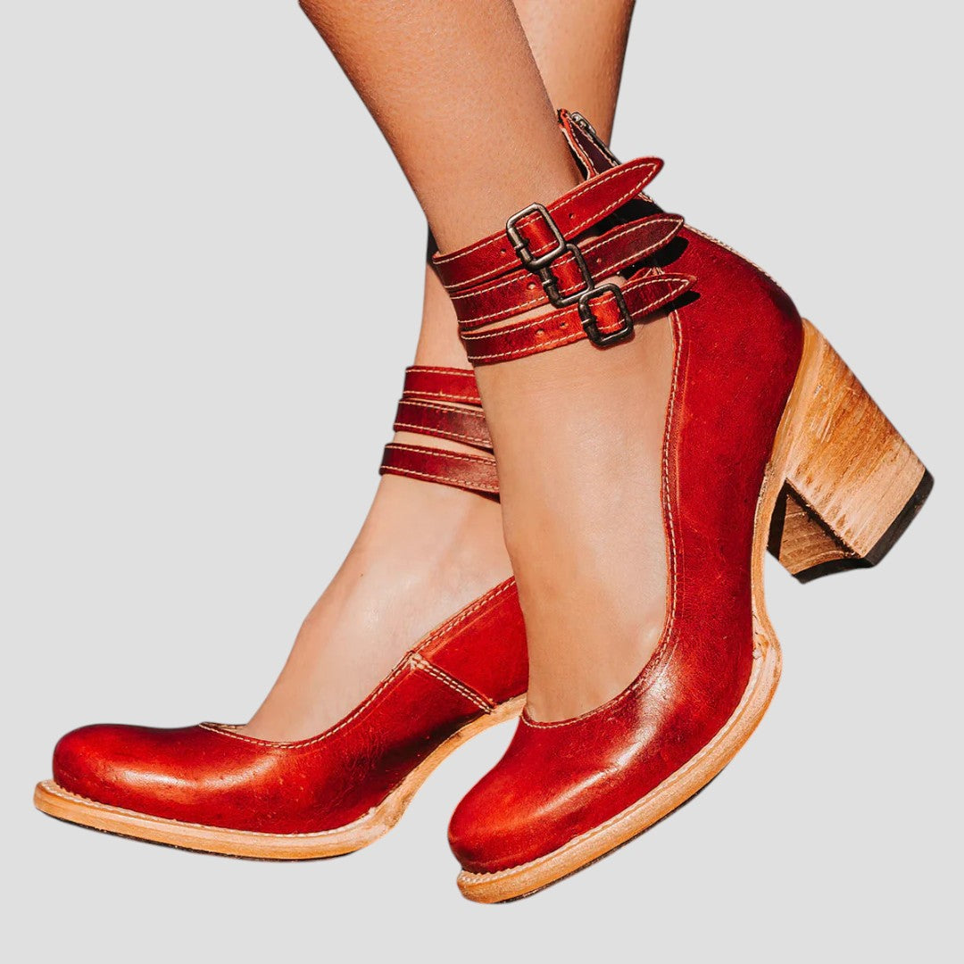 Luna | Women's Boots Double Ankle Straps Block Heel - Stylish Comfortable