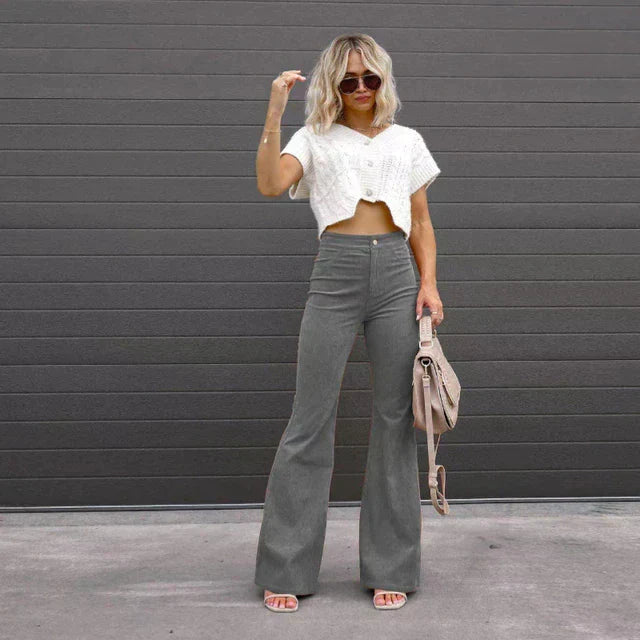 Elegant High-Waist Flared Pants for Women - Versatile Wide Leg Trousers for Casual and Formal Wear, Available in Various Colors