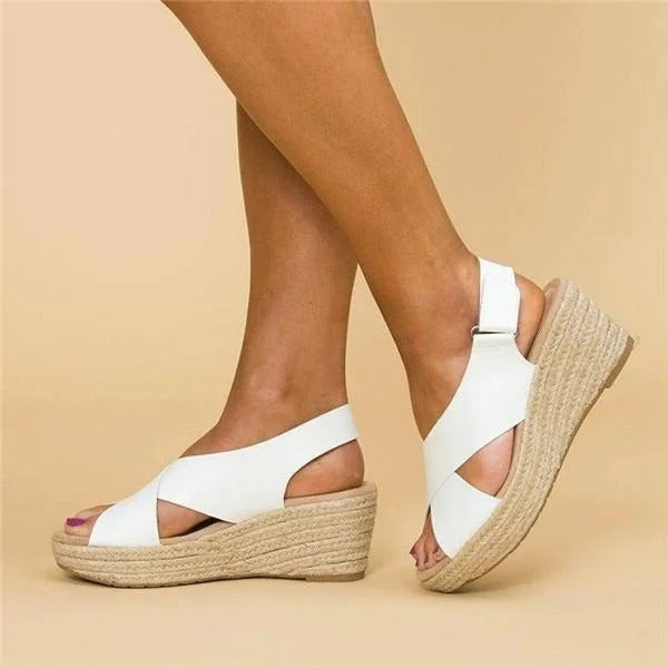 Women's Orthopedic Espadrille Wedge Sandals Canvas Cross Strap – Maribel