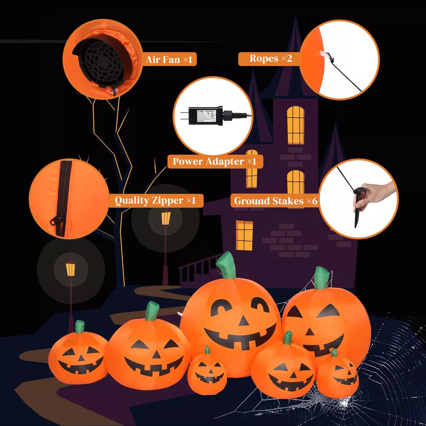 7ft Halloween Inflatable Pumpkin with 7 LED Lights – Outdoor Yard Decor for Spooky Fall Celebrations