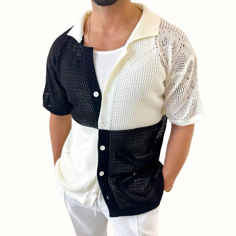 Casa Milo Breathable Mesh Shirt with Color-Contrast Patches
