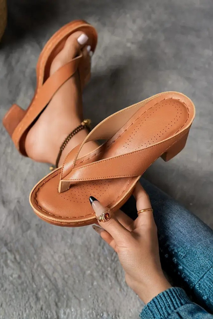 Women’s Toe Post Block Heel Sandals – Open Toe Slip-On Summer Heels